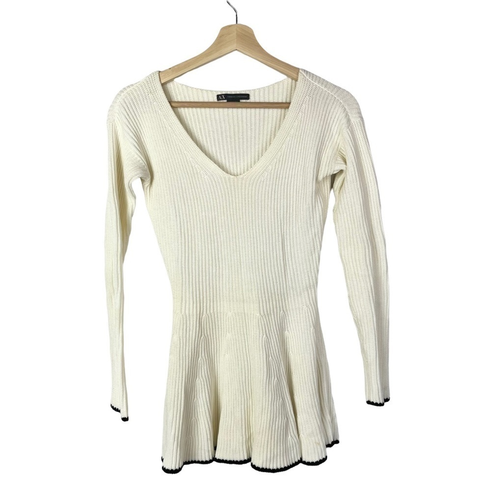 Armani Exchange‎ White Ribbed Knit Flowy Peplum Long Sleeve Top S